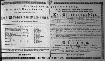 Theaterzettel (Oper und Burgtheater in Wien) 18390911 Seite: 1