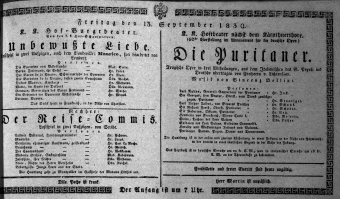 Theaterzettel (Oper und Burgtheater in Wien) 18390913 Seite: 1