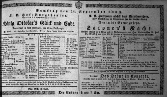 Theaterzettel (Oper und Burgtheater in Wien) 18390914 Seite: 1
