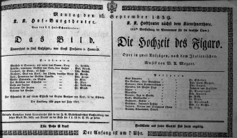 Theaterzettel (Oper und Burgtheater in Wien) 18390916 Seite: 1