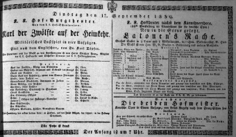 Theaterzettel (Oper und Burgtheater in Wien) 18390917 Seite: 1
