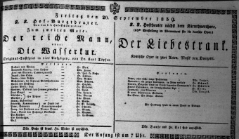 Theaterzettel (Oper und Burgtheater in Wien) 18390920 Seite: 1