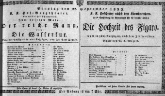 Theaterzettel (Oper und Burgtheater in Wien) 18390922 Seite: 1