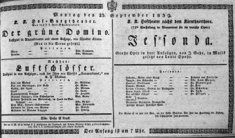 Theaterzettel (Oper und Burgtheater in Wien) 18390923 Seite: 1