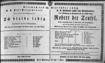Theaterzettel (Oper und Burgtheater in Wien) 18390925 Seite: 1