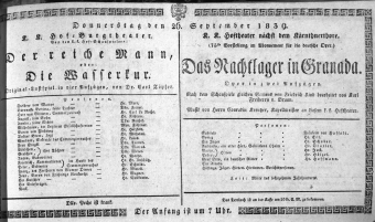 Theaterzettel (Oper und Burgtheater in Wien) 18390926 Seite: 1