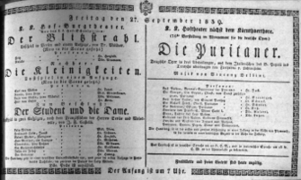 Theaterzettel (Oper und Burgtheater in Wien) 18390927 Seite: 1