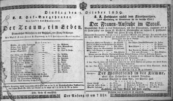 Theaterzettel (Oper und Burgtheater in Wien) 18391001 Seite: 1