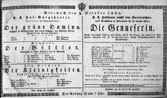 Theaterzettel (Oper und Burgtheater in Wien) 18391002 Seite: 1
