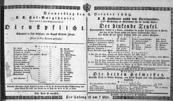 Theaterzettel (Oper und Burgtheater in Wien) 18391003 Seite: 1