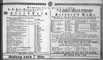 Theaterzettel (Oper und Burgtheater in Wien) 18391005 Seite: 1