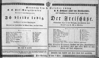 Theaterzettel (Oper und Burgtheater in Wien) 18391006 Seite: 1