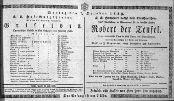 Theaterzettel (Oper und Burgtheater in Wien) 18391007 Seite: 1