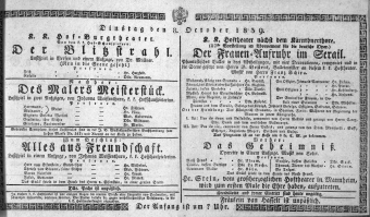 Theaterzettel (Oper und Burgtheater in Wien) 18391008 Seite: 1
