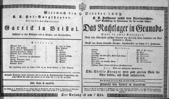 Theaterzettel (Oper und Burgtheater in Wien) 18391009 Seite: 1
