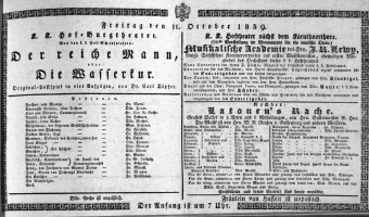 Theaterzettel (Oper und Burgtheater in Wien) 18391011 Seite: 1