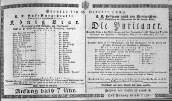 Theaterzettel (Oper und Burgtheater in Wien) 18391013 Seite: 1