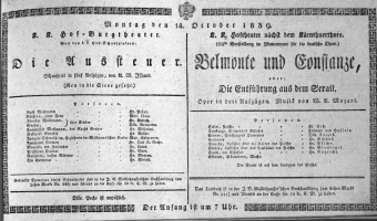 Theaterzettel (Oper und Burgtheater in Wien) 18391014 Seite: 1