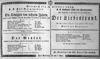 Theaterzettel (Oper und Burgtheater in Wien) 18391016 Seite: 1