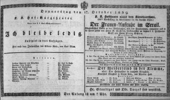 Theaterzettel (Oper und Burgtheater in Wien) 18391017 Seite: 1