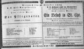 Theaterzettel (Oper und Burgtheater in Wien) 18391023 Seite: 1