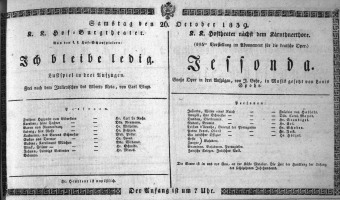 Theaterzettel (Oper und Burgtheater in Wien) 18391026 Seite: 1