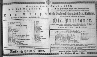 Theaterzettel (Oper und Burgtheater in Wien) 18391027 Seite: 1