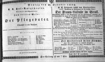 Theaterzettel (Oper und Burgtheater in Wien) 18391028 Seite: 1