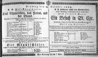 Theaterzettel (Oper und Burgtheater in Wien) 18391029 Seite: 1