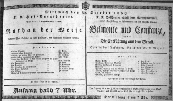 Theaterzettel (Oper und Burgtheater in Wien) 18391030 Seite: 1