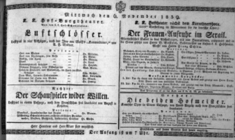 Theaterzettel (Oper und Burgtheater in Wien) 18391106 Seite: 1