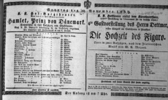 Theaterzettel (Oper und Burgtheater in Wien) 18391110 Seite: 1
