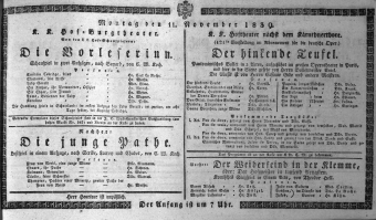 Theaterzettel (Oper und Burgtheater in Wien) 18391111 Seite: 1