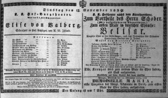 Theaterzettel (Oper und Burgtheater in Wien) 18391112 Seite: 1