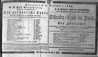 Theaterzettel (Oper und Burgtheater in Wien) 18391117 Seite: 1