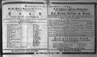 Theaterzettel (Oper und Burgtheater in Wien) 18391118 Seite: 1