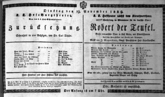 Theaterzettel (Oper und Burgtheater in Wien) 18391119 Seite: 1
