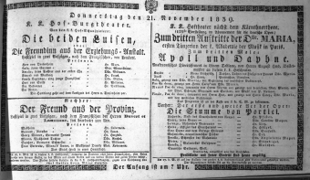 Theaterzettel (Oper und Burgtheater in Wien) 18391121 Seite: 1