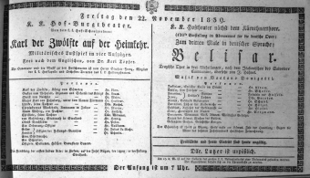 Theaterzettel (Oper und Burgtheater in Wien) 18391122 Seite: 1