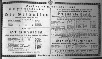 Theaterzettel (Oper und Burgtheater in Wien) 18391123 Seite: 1