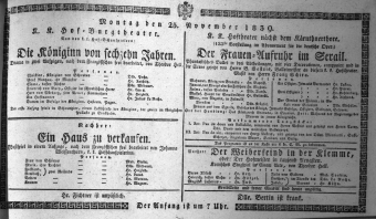 Theaterzettel (Oper und Burgtheater in Wien) 18391125 Seite: 1