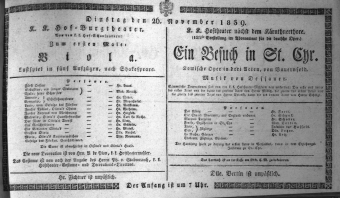 Theaterzettel (Oper und Burgtheater in Wien) 18391126 Seite: 1