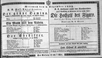Theaterzettel (Oper und Burgtheater in Wien) 18391204 Seite: 1