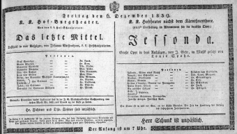 Theaterzettel (Oper und Burgtheater in Wien) 18391206 Seite: 1