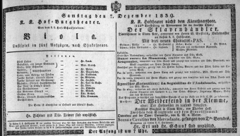 Theaterzettel (Oper und Burgtheater in Wien) 18391207 Seite: 1