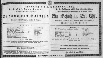 Theaterzettel (Oper und Burgtheater in Wien) 18391208 Seite: 1