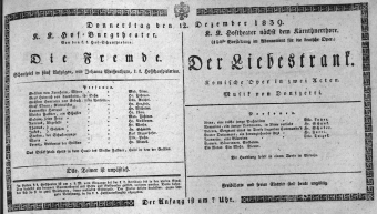 Theaterzettel (Oper und Burgtheater in Wien) 18391212 Seite: 1
