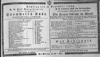 Theaterzettel (Oper und Burgtheater in Wien) 18391214 Seite: 1