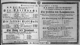 Theaterzettel (Oper und Burgtheater in Wien) 18391216 Seite: 1