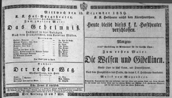Theaterzettel (Oper und Burgtheater in Wien) 18391218 Seite: 1